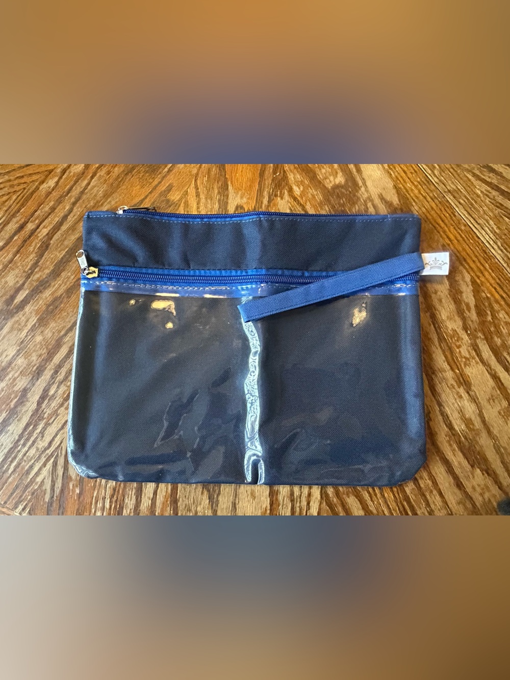 Navy Clear-Front Cosmetic Pouch with Wrist Strap